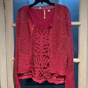 Excellent condition pink shell with knit cardigan set
